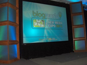 screen at BlogWorld auditorium presentation